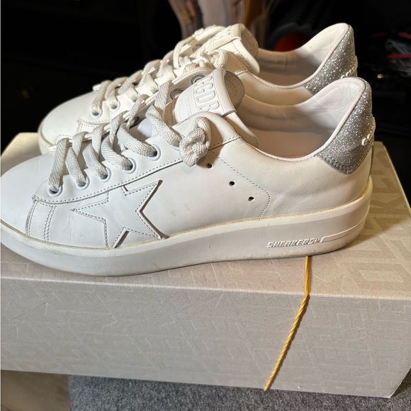 Golden Goose White Sneakers with Silver Glitter Heel - Picture 4 of 6